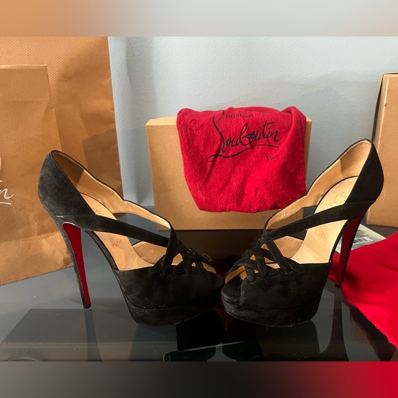 - Black Christian Louboutin Crisscross Suede Platform - Picture 3 of 7